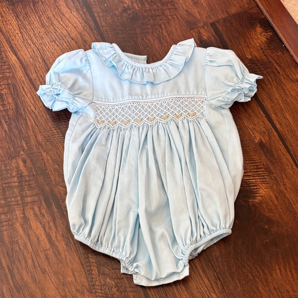 Light Blue Baby Romper with Ruffle Details